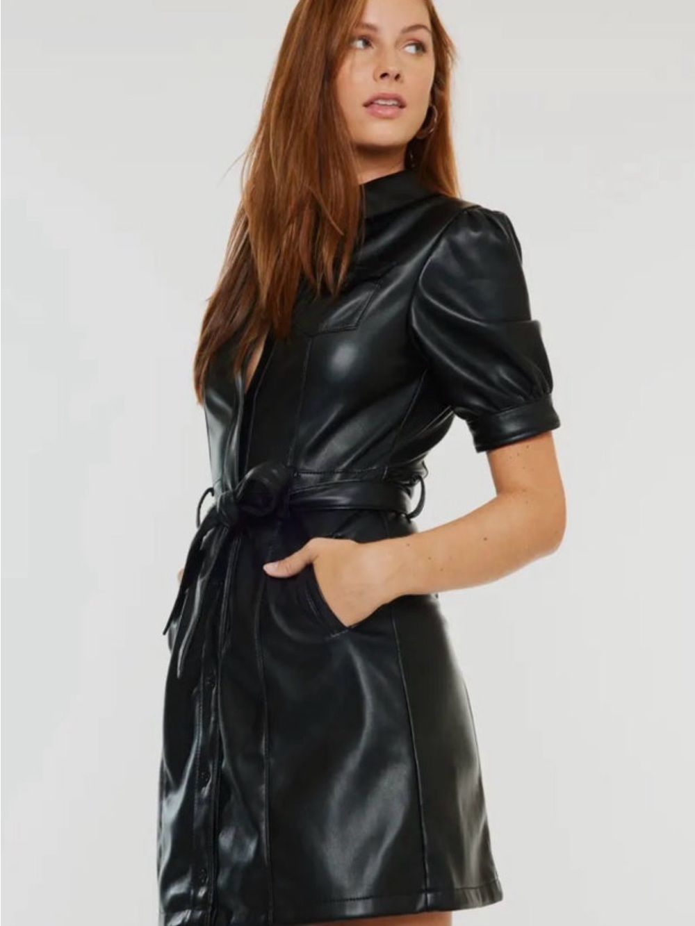 KanCan Neva Black Faux Leather Mini Dress with Belt